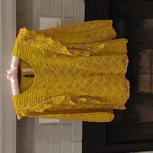 Anthropologie Mustard Lace Ruffle Blouse